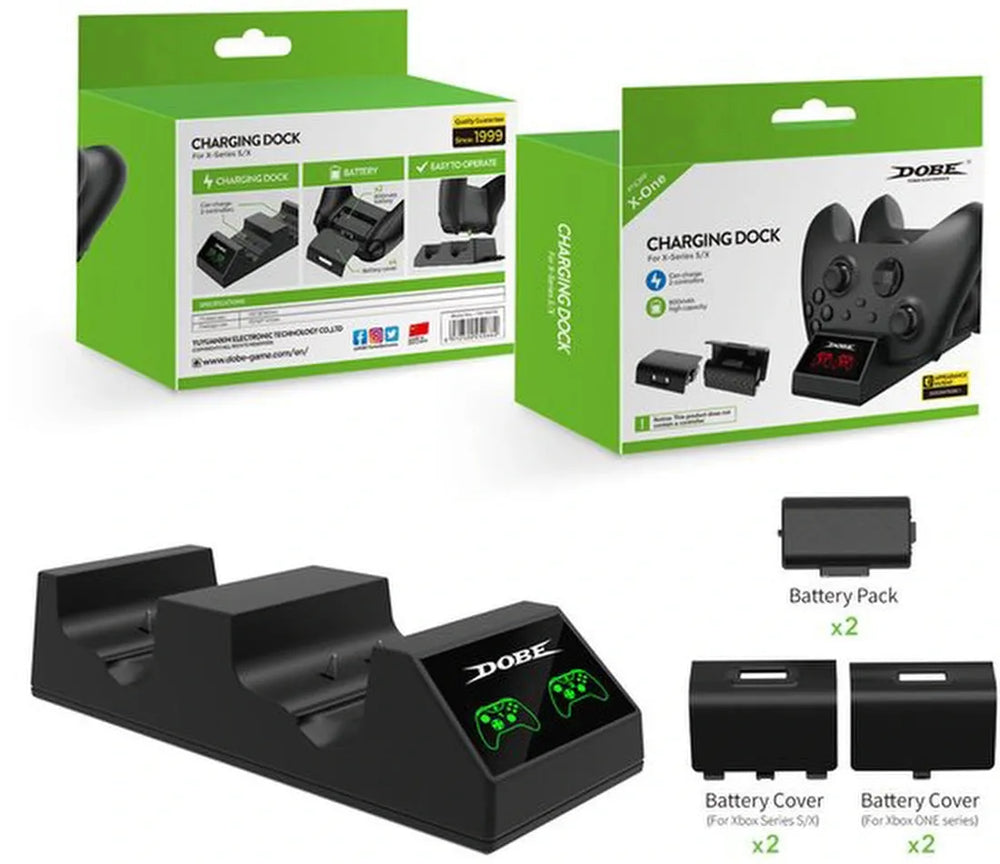 Oplaadstation – Geschikt voor Xbox Series X/S & Xbox One – Dual Charger Dock – 2x 800mAh oplaadbare batterijen – Snelladen – Zwart-Oplaadstation controllers-Ilumina Benelux