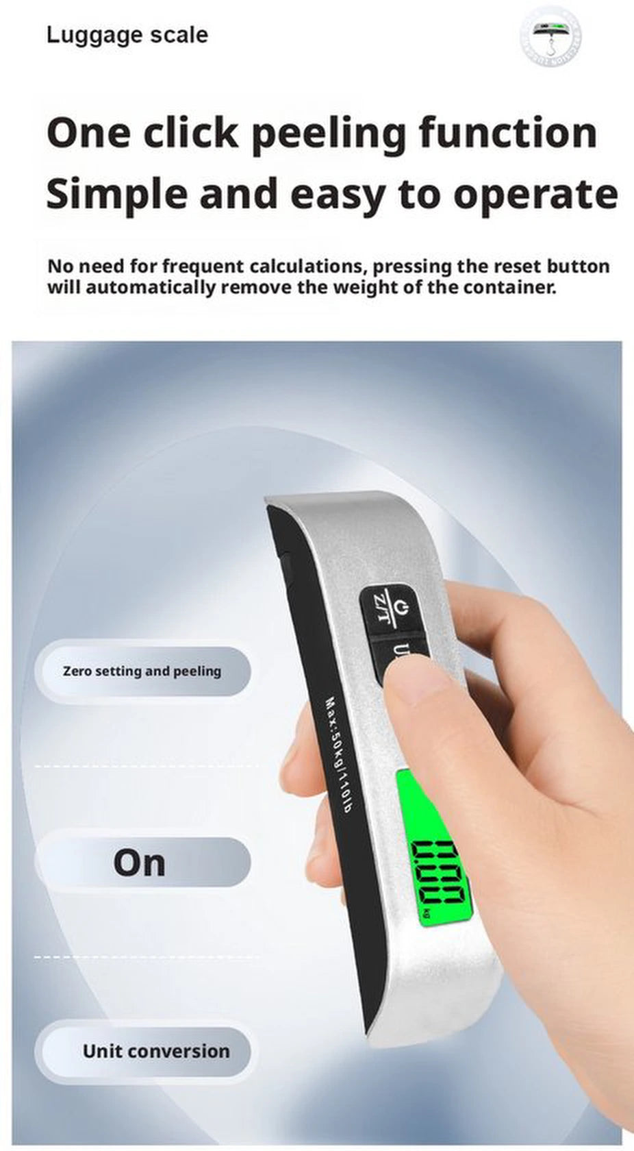 Digitale Bagageweegschaal Met Weeghaak & Thermometer - Koffer Weegschaal Bagage Bagageweger Kofferweger - Hang Weegschaal - Tot 50KG - Grijs - Inclusief Batterijen