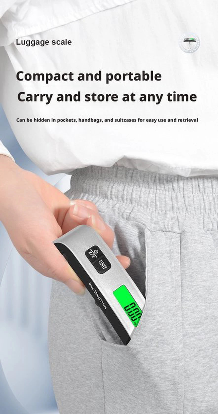 Digitale Bagageweegschaal Met Weeghaak & Thermometer - Koffer Weegschaal Bagage Bagageweger Kofferweger - Hang Weegschaal - Tot 50KG - Grijs - Inclusief Batterijen