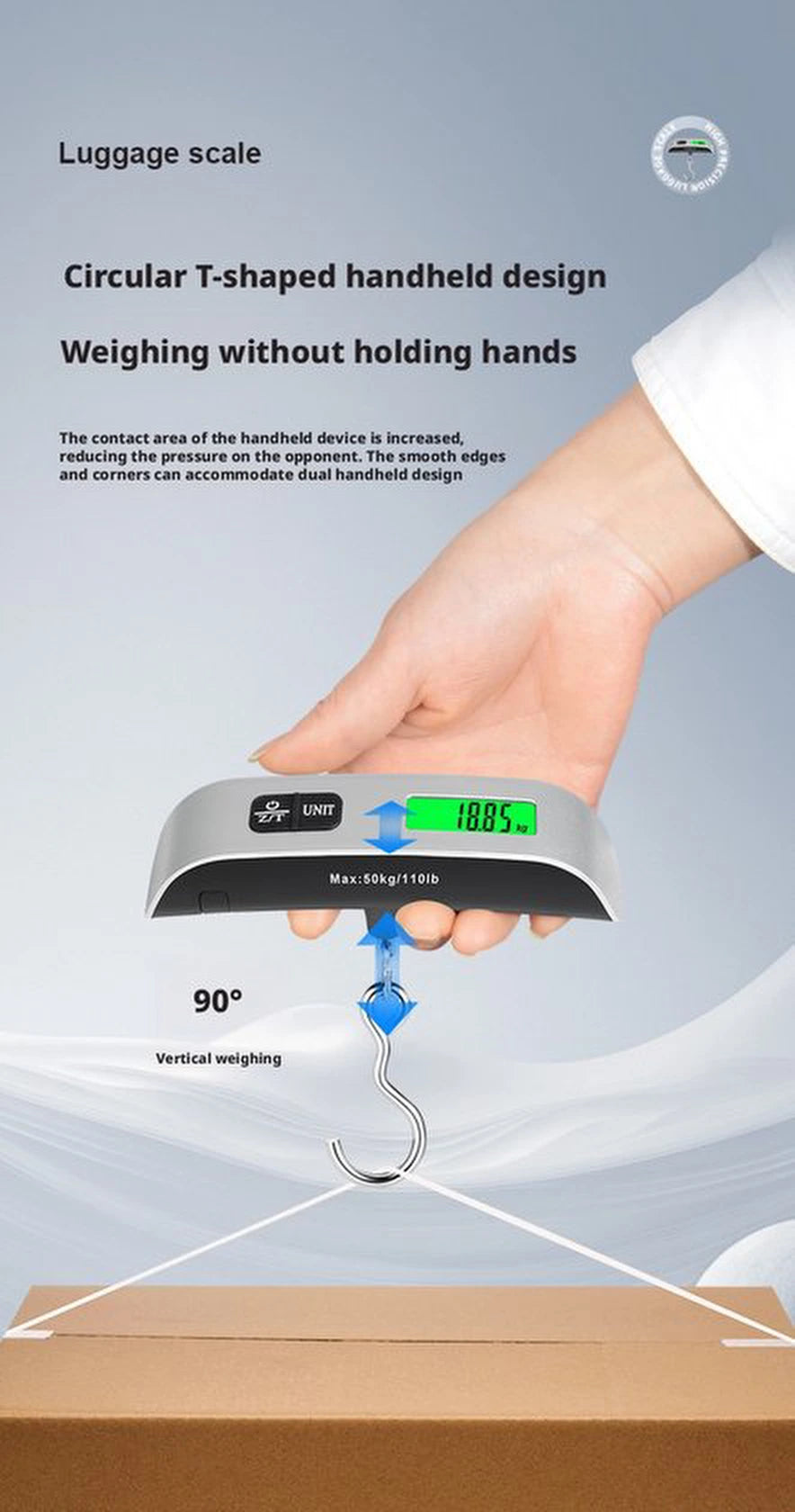 Digitale Bagageweegschaal Met Weeghaak & Thermometer - Koffer Weegschaal Bagage Bagageweger Kofferweger - Hang Weegschaal - Tot 50KG - Grijs - Inclusief Batterijen