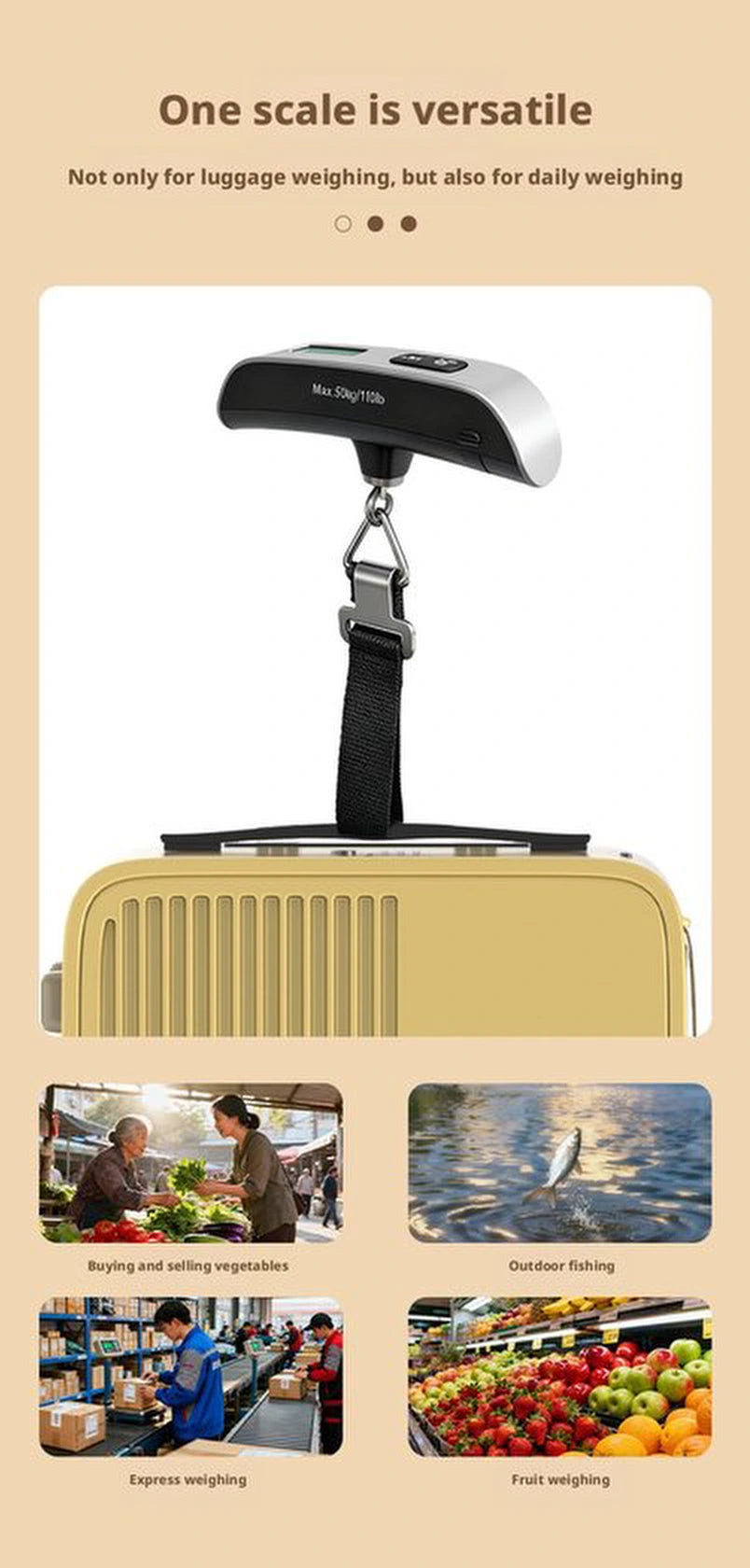 Digitale Bagageweegschaal Met Weeghaak & Thermometer - Koffer Weegschaal Bagage Kofferweger - Hang Weegschaal - Tot 50KG - Inclusief Batterijen