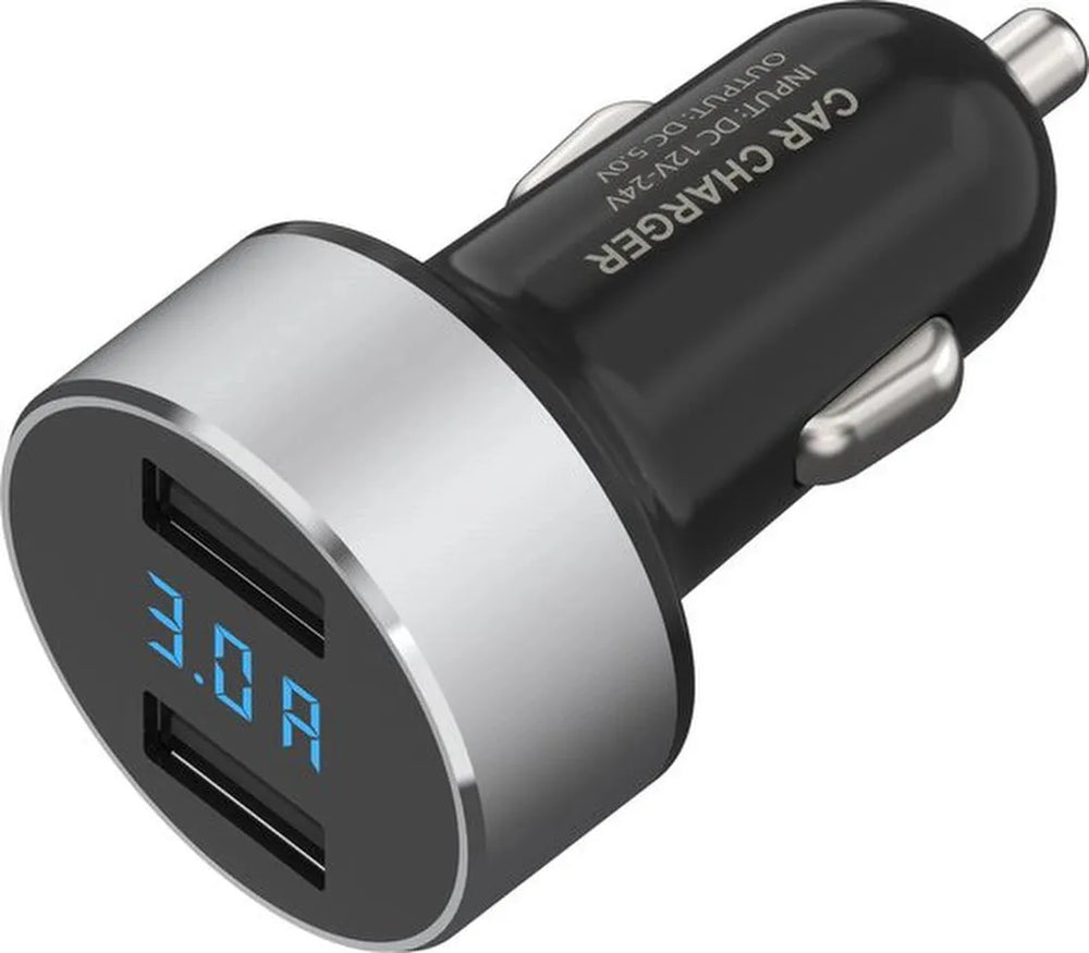 Autolader – Dual USB Poorten – 36W Snellader – LED Scherm-Oplader-Ilumina Benelux