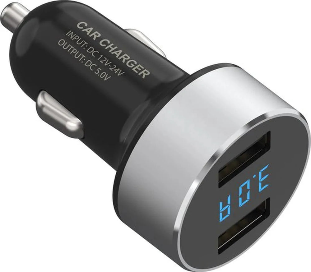 Autolader – Dual USB Poorten – 36W Snellader – LED Scherm-Oplader-Ilumina Benelux