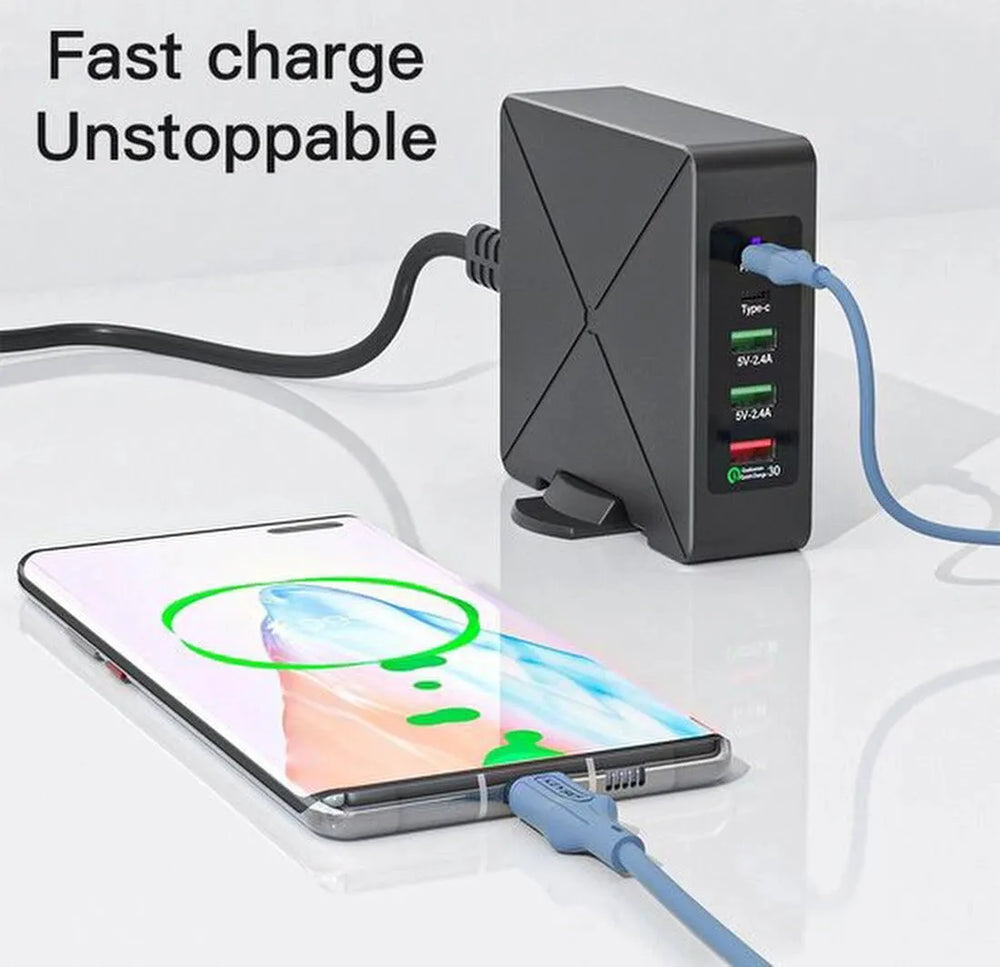 Oplader – 75W 5-poorts USB-C PD 45W & QC3.0 – Snelladen – Geschikt voor iPhone/iPad/Android-Oplader-Ilumina Benelux