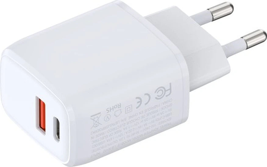 Oplader – 20W Snellader Thuislader – USB-C + USB Quick Charge 3.0 – Geschikt voor Samsung Galaxy & Android – Wit
