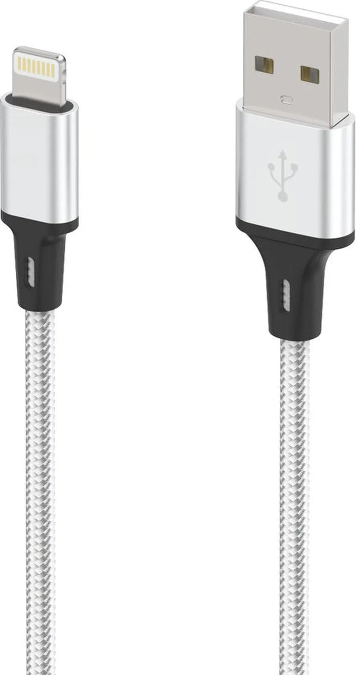 Oplaadkabel – Geschikt voor iPhone 14 13 12 11 XR XS X 8 7 6 SE – Lightning kabel – Nylon gevlochten – 1 Meter – Zilver-USB-Kabels-Ilumina Benelux