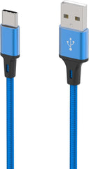 USB-C kabel – Type C Oplaadkabel – Snelladen – 1 Meter Nylon Gevlochten – Blauw