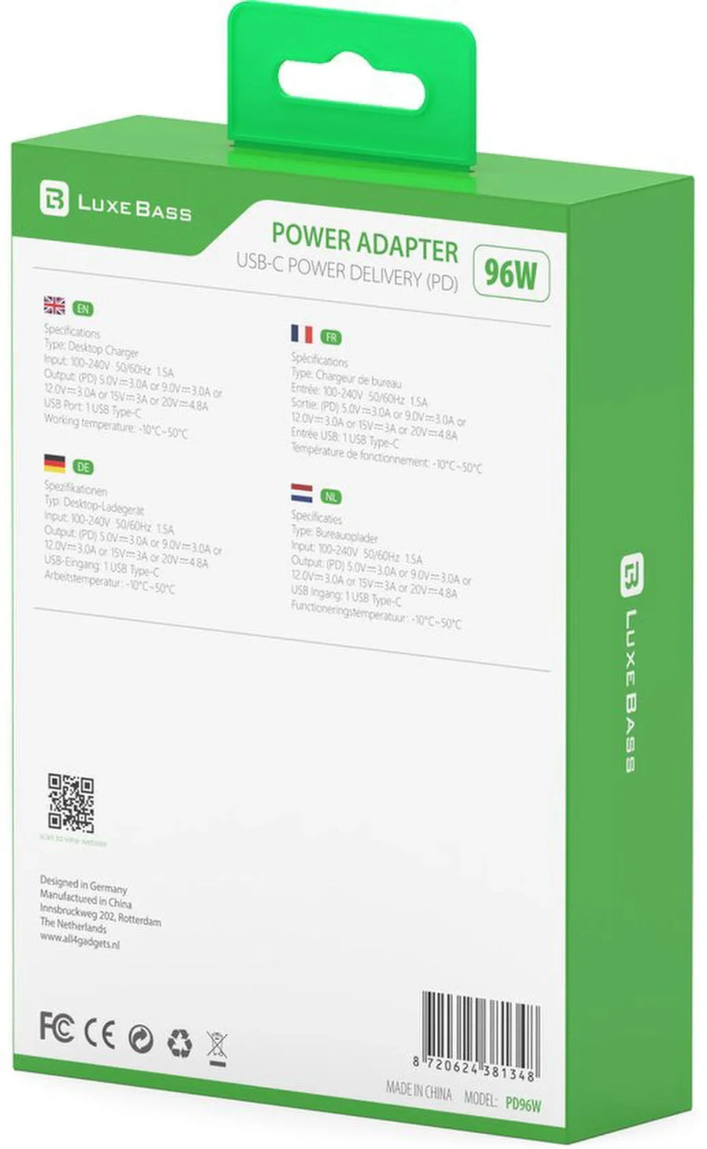 Oplader USB-C – Geschikt voor Lenovo Tab 4/K10/M10/P10/P11/P12 – 96W Snellader – USB-C Kabel 1m-Oplader-Ilumina Benelux