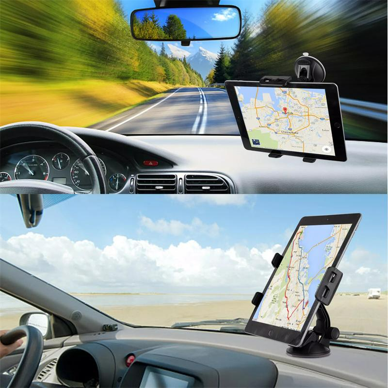 Tablethouder auto – Zuignap & Klem – Dashboard/Raam Montage – 360° Verstelbaar 5-9 Inch – Zwart