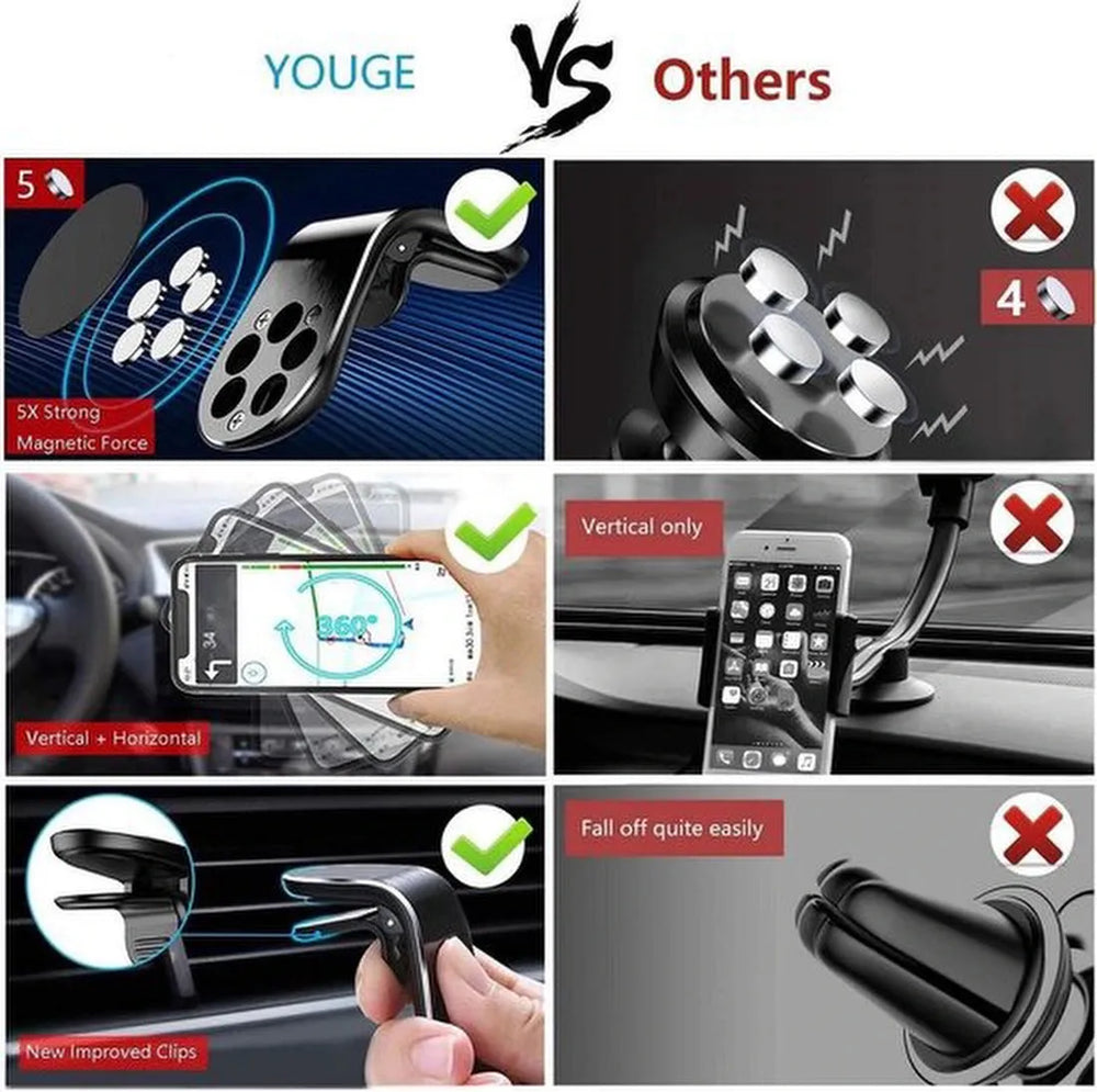 Telefoonhouder auto – Magnetisch Ventilatierooster – Klembevestiging – Inclusief Magneetsticker – Zwart-Telefoonhouders-Ilumina Benelux
