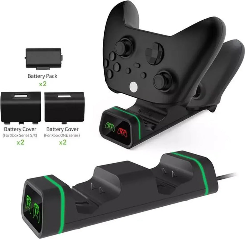 Oplaadstation – Geschikt voor Xbox One/Series X/S – Charging Docking Station – 2x 800mAh Li-ion Batterijen – Zwart-Oplaadstation controllers-Ilumina Benelux
