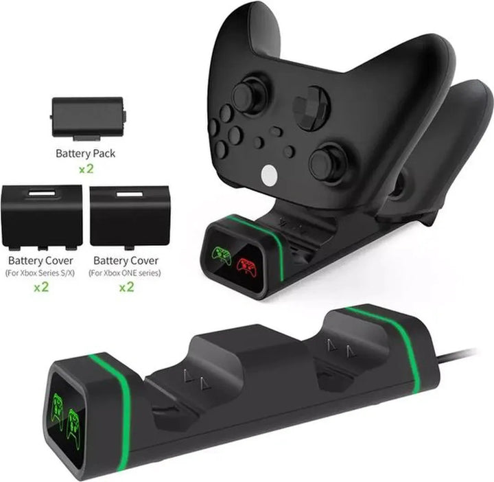 Oplaadstation – Geschikt voor Xbox One/Series X/S – Charging Docking Station – 2x 800mAh Li-ion Batterijen – Zwart-Oplaadstation controllers-Ilumina Benelux