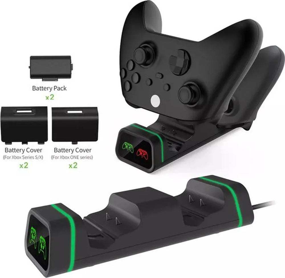 Oplaadstation – Geschikt voor Xbox One/Series X/S – Charging Docking Station – 2x 800mAh Li-ion Batterijen – Zwart-Oplaadstation controllers-Ilumina Benelux