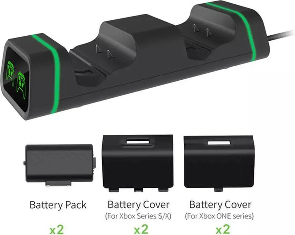 Oplaadstation – Geschikt voor Xbox One/Series X/S – Charging Docking Station – 2x 800mAh Li-ion Batterijen – Zwart-Oplaadstation controllers-Ilumina Benelux