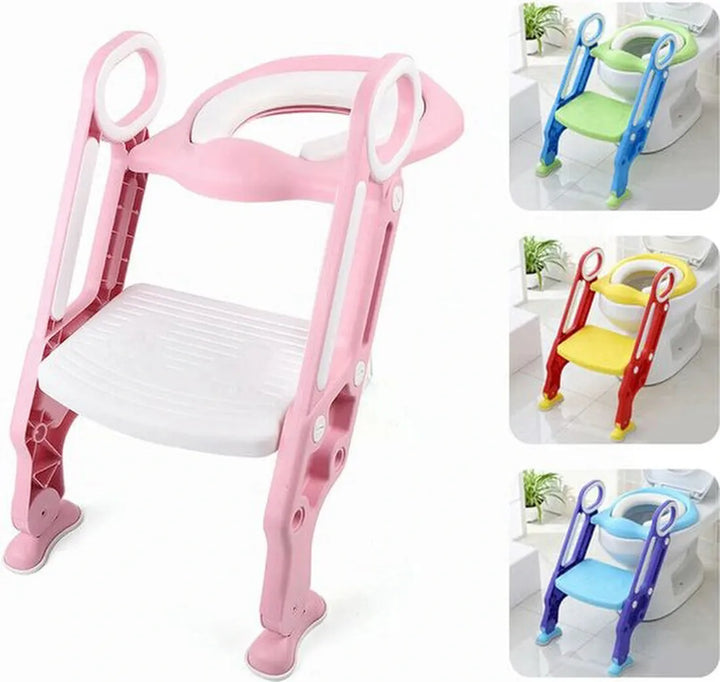 Toilettrainer met trapje – WC verkleiner met opstapje – Antislip – Voor kinderen 2-7 jaar – Roze/Wit-Toiletverkleiner-Ilumina Benelux