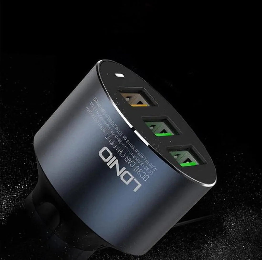 Autolader – Geschikt voor iPhone 16/15 & Samsung Galaxy – 30W Snellader – 3 Poorten – USB-C Kabel-Oplader-Ilumina Benelux