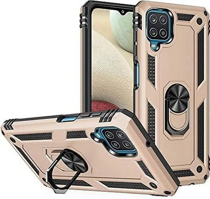 Samsung Galaxy A12 Hoesjes – Anti-Shock Hybride Ring Armor Backcover – Schokbestendig – Goud-Ilumina Benelux