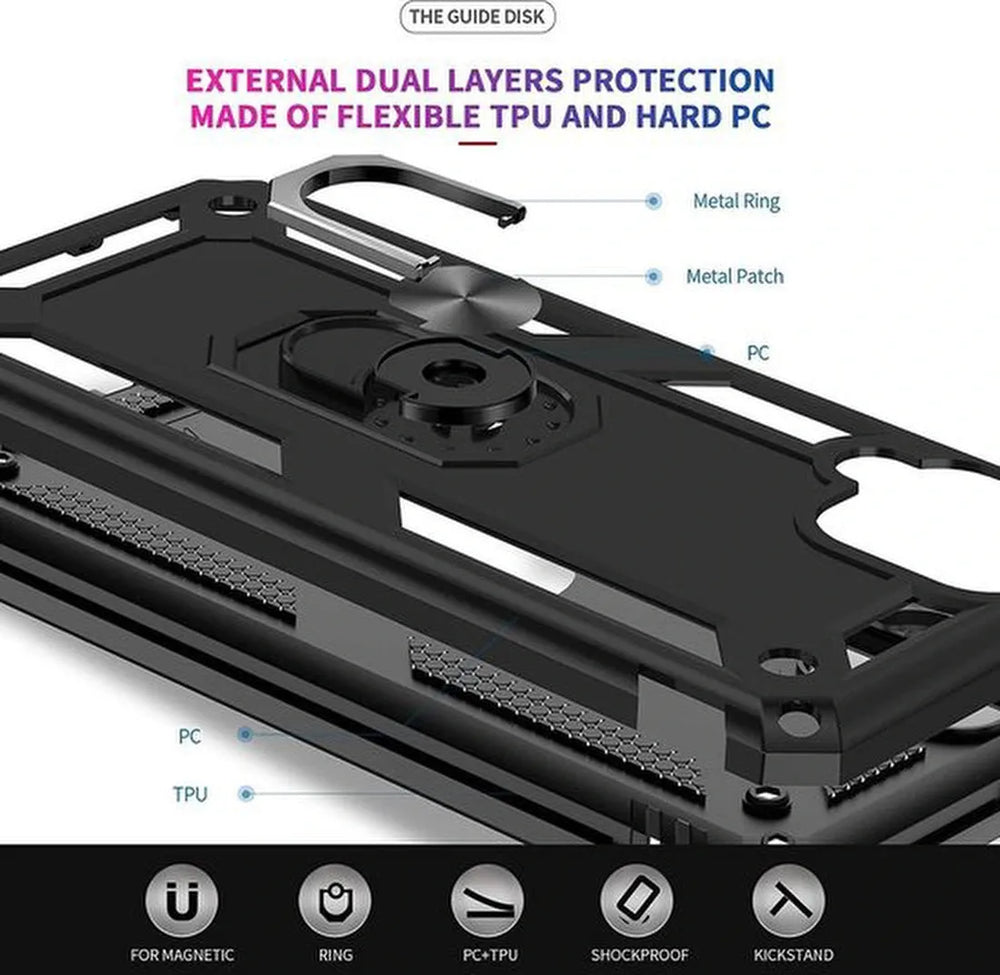 Samsung Galaxy A12 Hoesjes – Anti-Shock Hybride Ring Armor Backcover – Schokbestendig – Roségoud-Ilumina Benelux