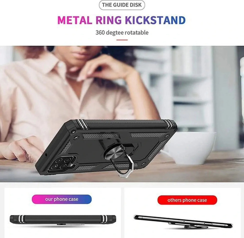 Samsung Galaxy A12 Hoesjes – Anti-Shock Hybride Ring Armor Backcover – Schokbestendig – Roségoud-Ilumina Benelux
