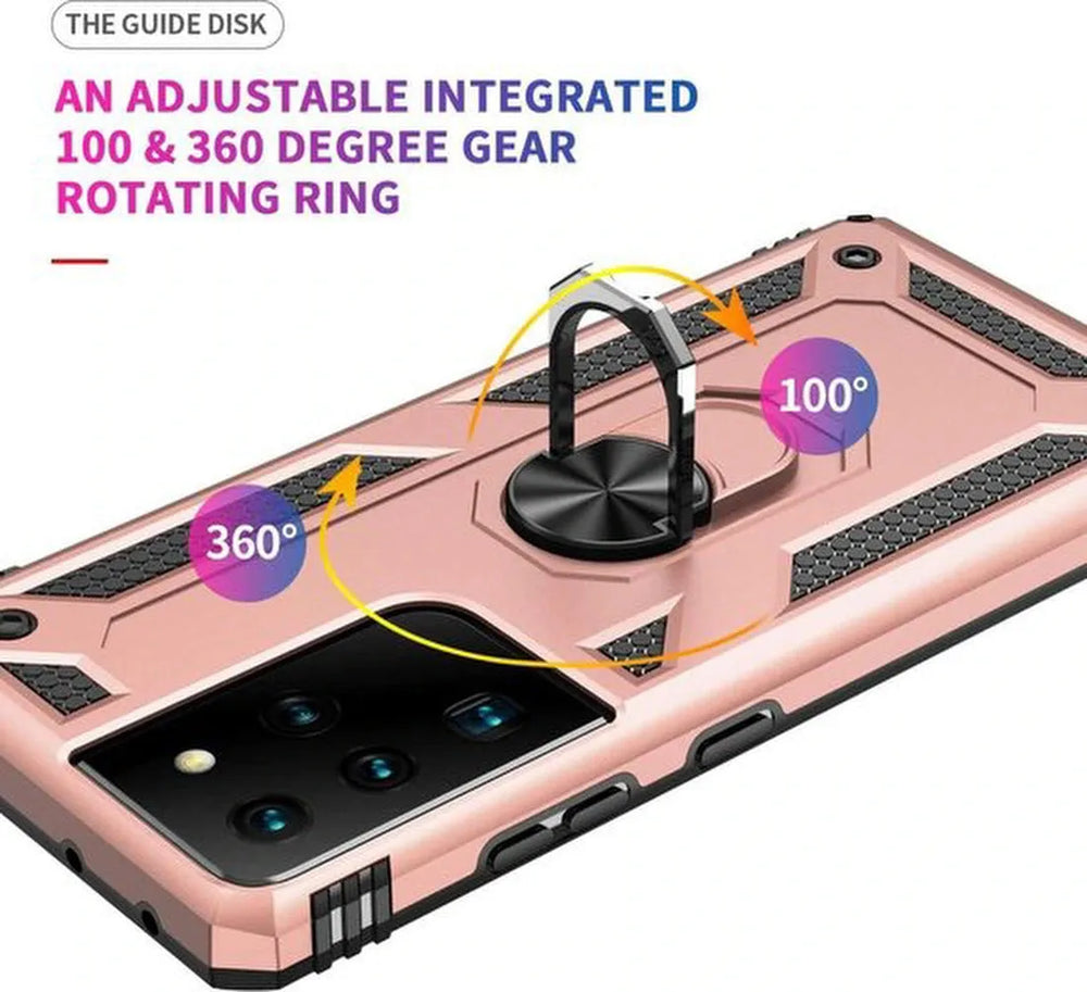 Samsung Galaxy S21 Ultra 5G Hoesjes – Hybride Ring Armor Backcover – Schokbestendig – Roségoud-Ilumina Benelux