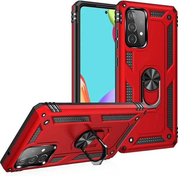 Samsung Galaxy A72 Hoesjes – Anti-Shock Hybride Backcover – Ringhouder – Armor Bescherming – Rood-Ilumina Benelux