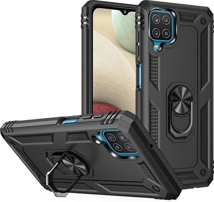 Samsung Galaxy A12 Hoesjes – Anti-Shock Hybride Ring Armor Backcover – Schokbestendig – Zwart-Ilumina Benelux