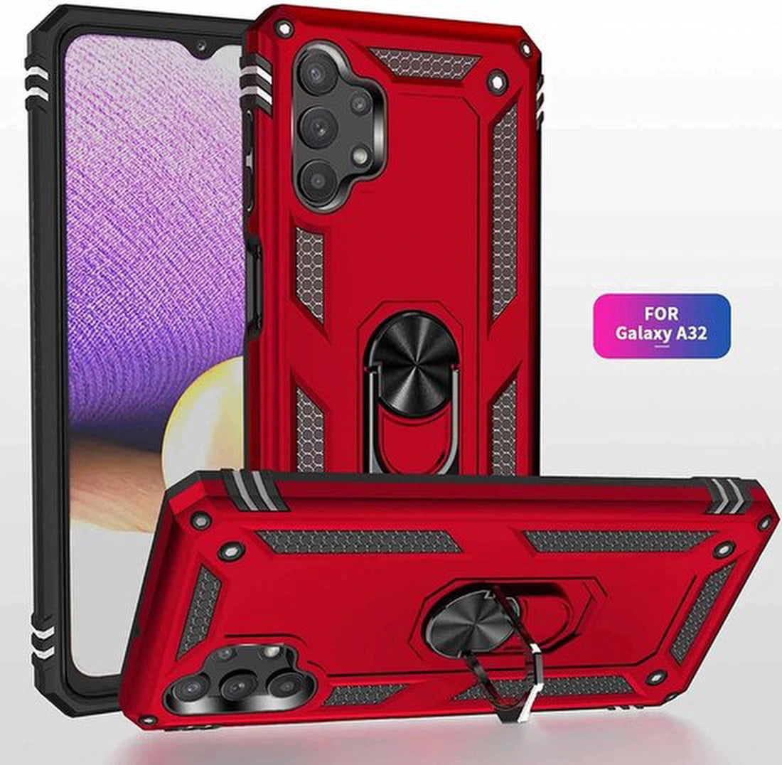 Samsung Galaxy A32 4G Hoesjes – Anti-Shock Hybride Backcover – Ringhouder – Armor Bescherming – Zwart