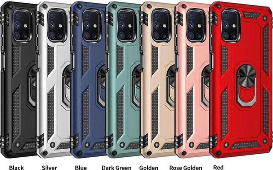 Anti-Shock Hybrid Ring Armor Hoesje Geschikt voor: Samsung Galaxy M51 - zwart