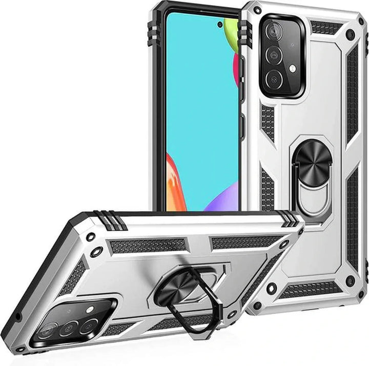 Samsung Galaxy A52 Hoesjes – Hybride Ring Armor Backcover – Schokbestendig – 4G & 5G – Zilver-Ilumina Benelux