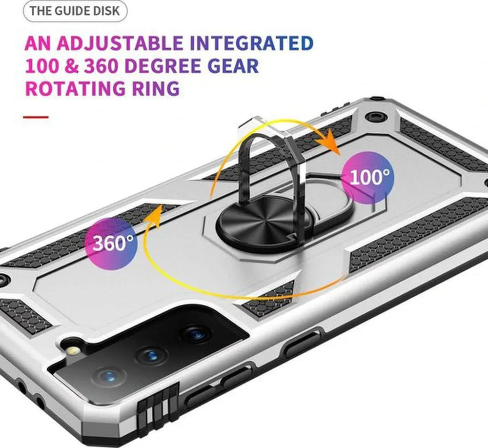 Samsung Galaxy S21 Plus Hoesjes – Hybride Ring Armor Backcover – Schokbestendig – Zilver-Ilumina Benelux