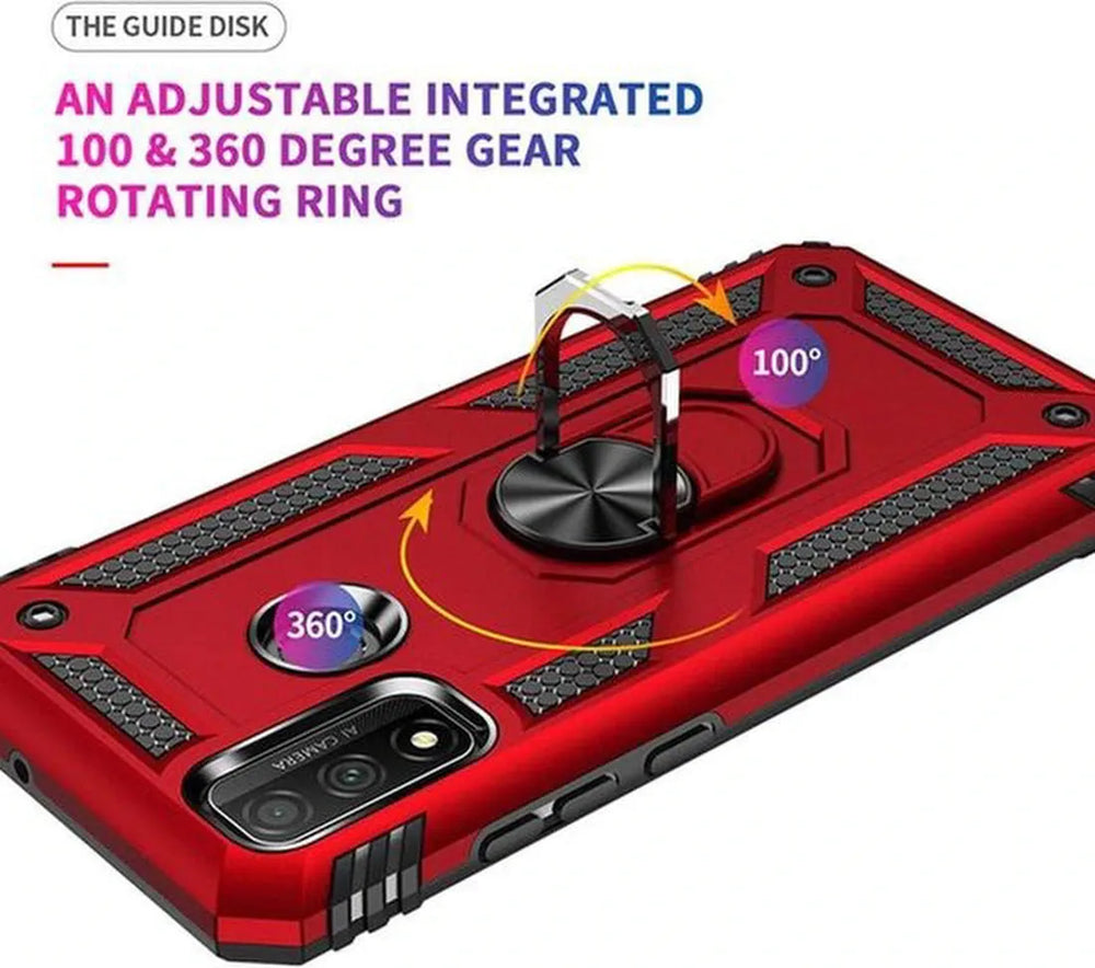 Samsung Galaxy A21S Hoesjes – Anti-Shock Hybride Ring Armor Backcover – Schokbestendig – Zilver-Ilumina Benelux