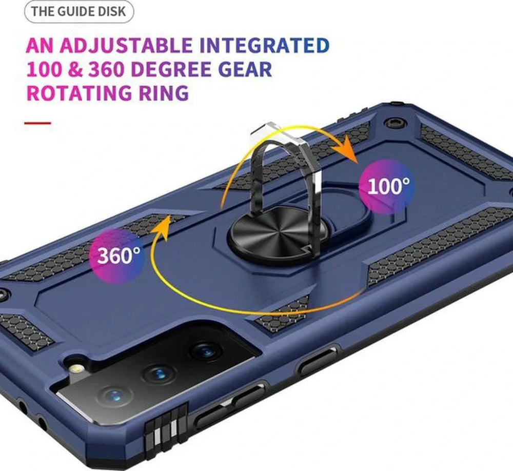 Samsung Galaxy S21 5G Hoesjes – Anti-Shock Hybride Ring Armor Backcover – Schokbestendig – Blauw-Ilumina Benelux