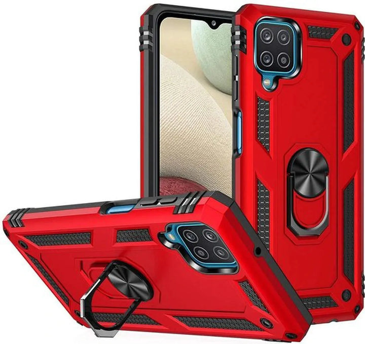 Samsung Galaxy A12 Hoesjes – Anti-Shock Hybride Ring Armor Backcover – Schokbestendig – Rood-Ilumina Benelux