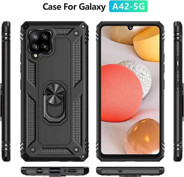 Samsung Galaxy A42 5G Hoesjes – Anti-Shock Hybride Ring Armor Backcover – Schokbestendig – Rood-Ilumina Benelux