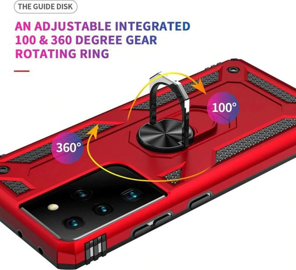 Samsung Galaxy S21 Ultra 5G Hoesjes – Hybride Ring Armor Backcover – Schokbestendig – Rood-Ilumina Benelux