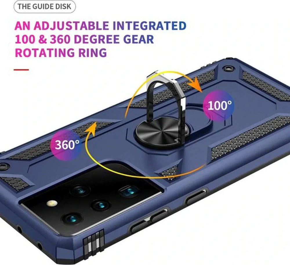 Samsung Galaxy S21 Ultra 5G Hoesjes – Anti-Shock Hybride Backcover – Ringhouder – Armor Bescherming – Blauw-Ilumina Benelux
