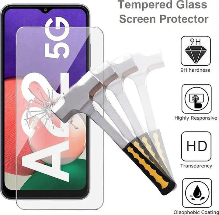 Samsung Galaxy A22 5G Hoesjes – Siliconen Backcover + 2x Screenprotector – Gehard Glas – Zwart-Ilumina Benelux