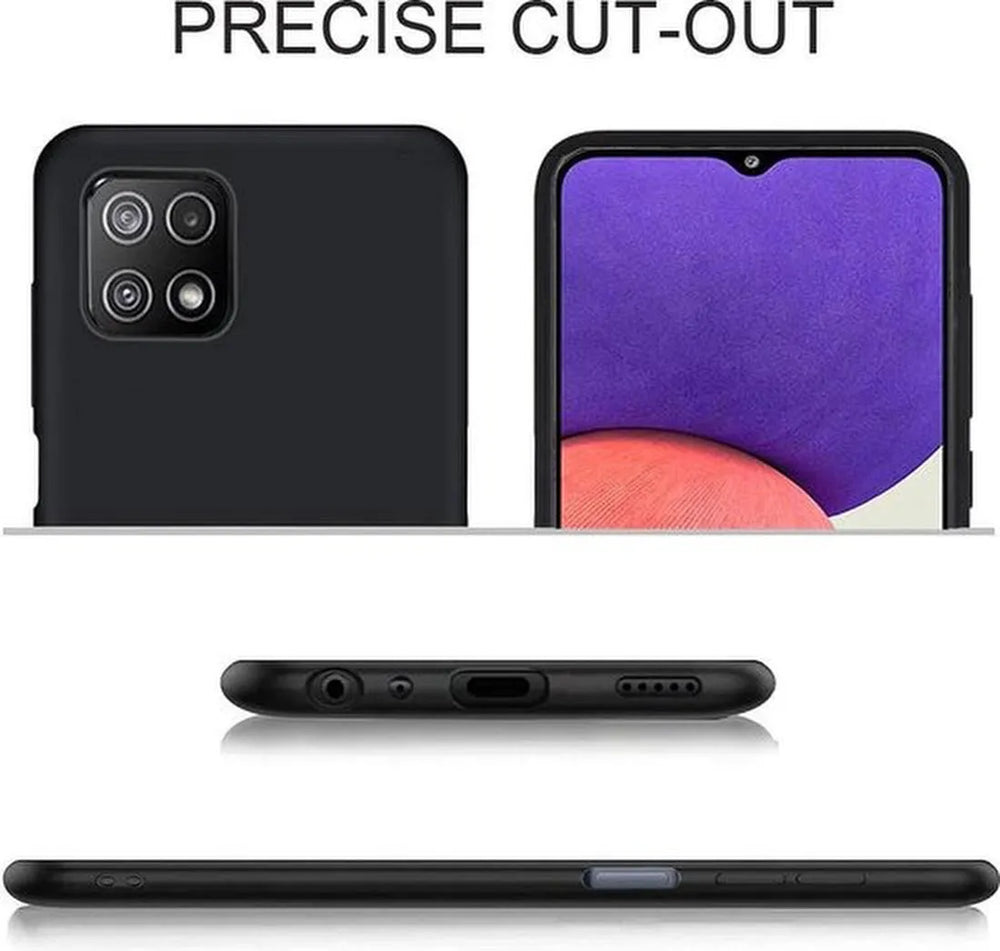 Samsung Galaxy A22 5G Hoesjes – Siliconen Backcover + 2x Screenprotector – Gehard Glas – Zwart-Ilumina Benelux