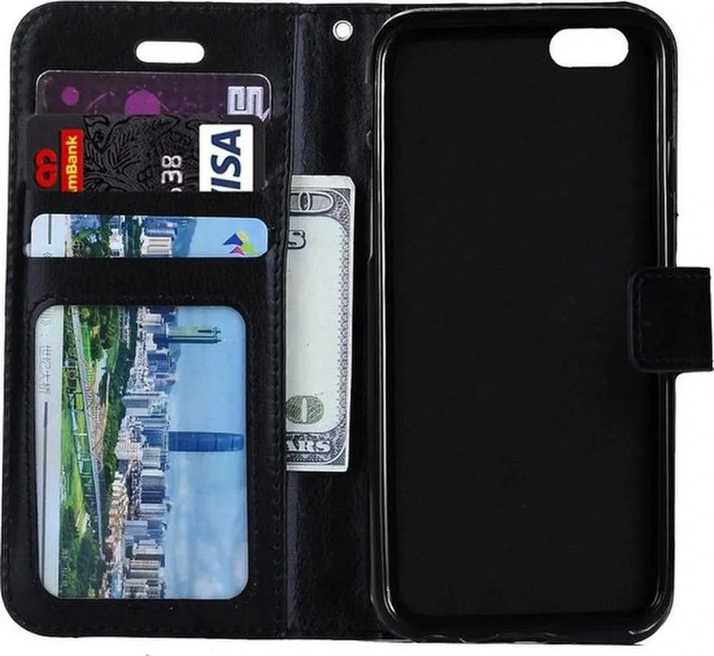 iPhone 5/5S/5C/SE Hoesjes – Portemonnee Bookcase – Magneetsluiting – 2 Pack Screenprotector Gehard Glas – Zwart-Ilumina Benelux