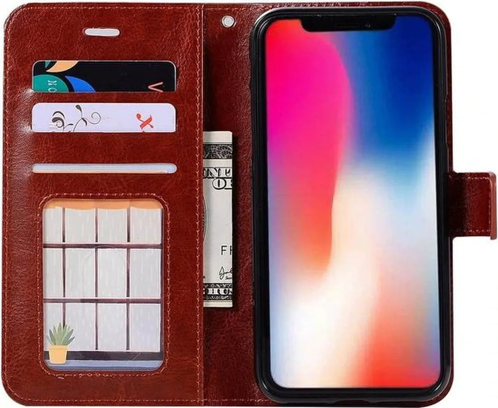 iPhone X / XS Hoesjes – Portemonnee Book Case – Pasjeshouder – Magneetsluiting – Bruin-Ilumina Benelux
