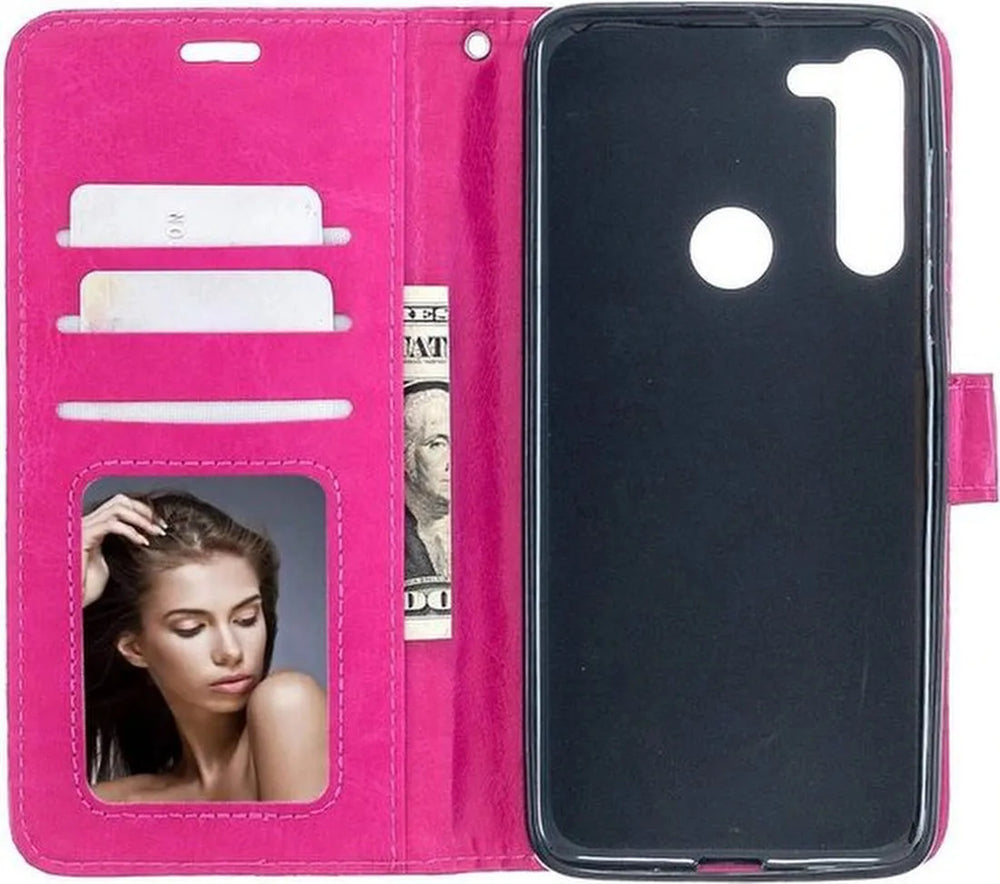 Motorola Moto One Fusion Plus Hoesjes – Portemonnee Book Case – Pasjeshouder – Magneetsluiting – Roze-Ilumina Benelux