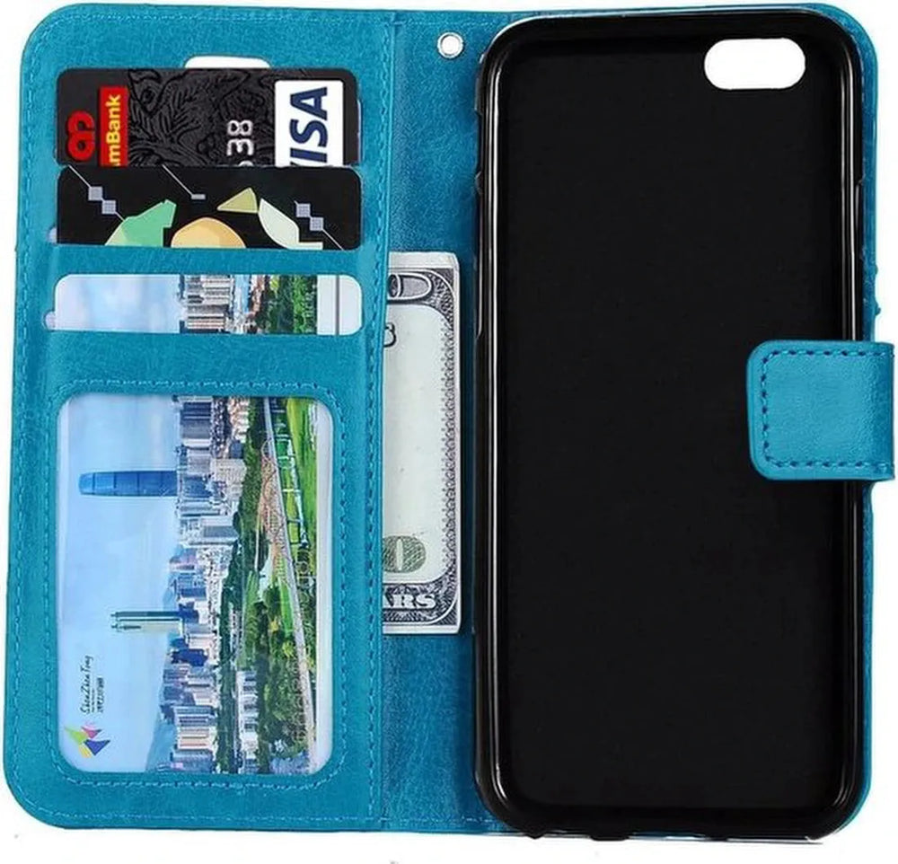 iPhone SE/5S/5/5C Hoesjes – Portemonnee Bookcase – Pasjeshouder – 2 Pack Screenprotector Gehard Glas – Turquoise-Ilumina Benelux