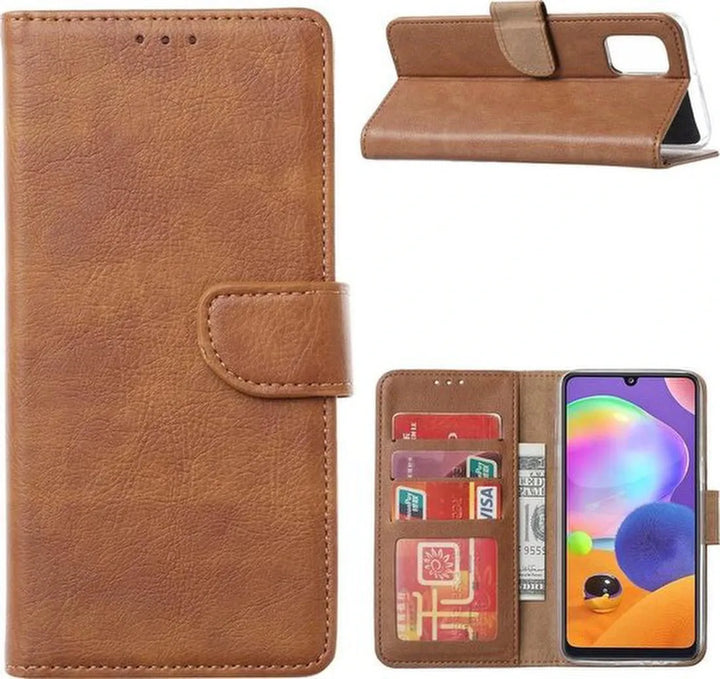 Samsung Galaxy A22 5G Hoesjes – Portemonnee Book Case – Pasjeshouder – Magneetsluiting – Lichtbruin-Ilumina Benelux