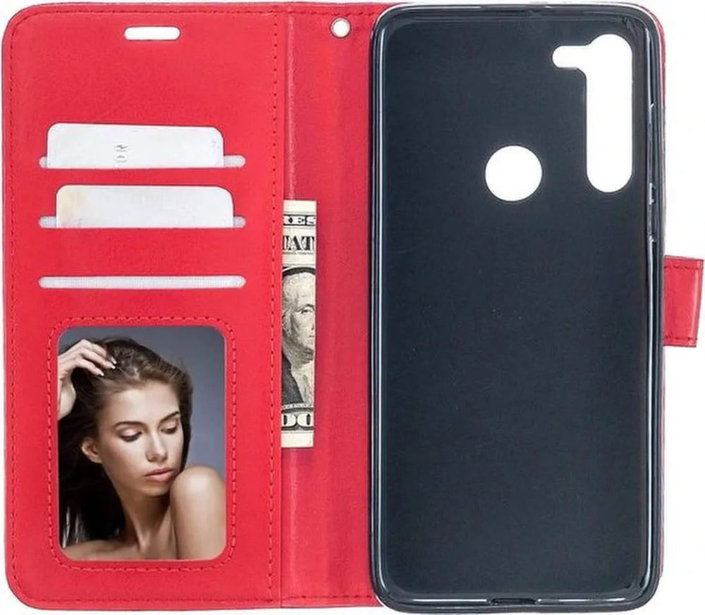 Motorola Moto One Fusion Plus Hoesjes – Portemonnee Book Case – Pasjeshouder – Magneetsluiting – Rood-Ilumina Benelux