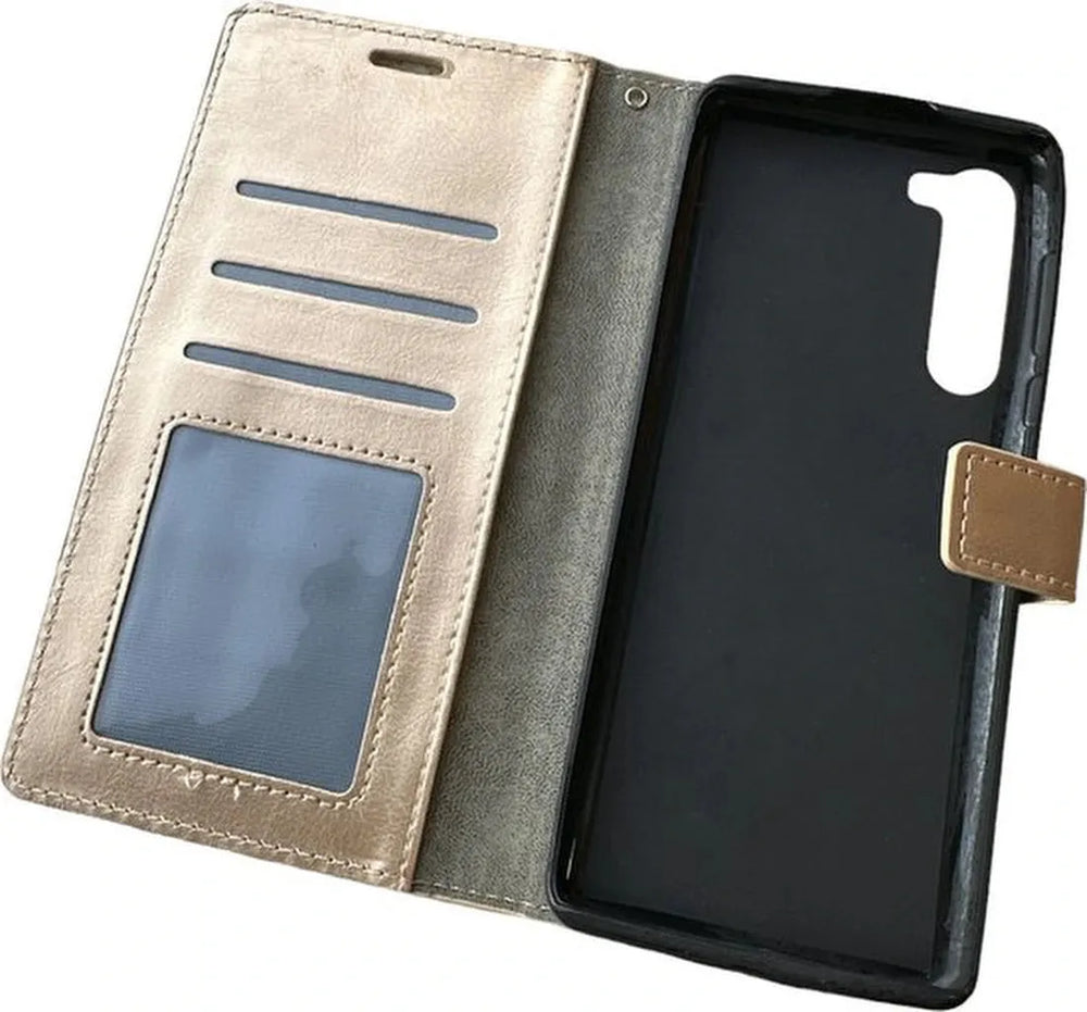 Motorola Edge Hoesjes – Portemonnee Book Case – Magneetsluiting – Inclusief 2x Screenprotector – Goud-Ilumina Benelux