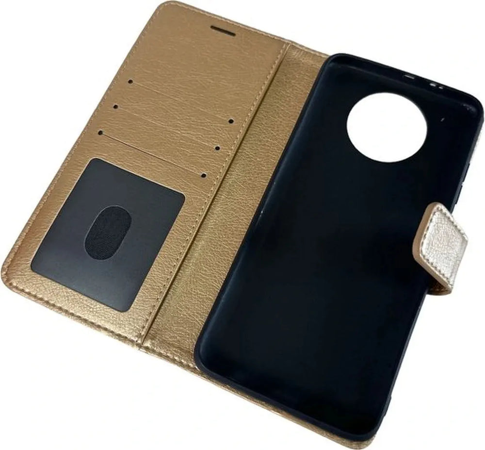 Xiaomi Redmi Note 9T Hoesjes – Portemonnee Book Case – Pasjeshouder – Magneetsluiting – Goud-Ilumina Benelux