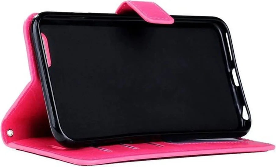iPhone 5/5S/5C/SE Hoesjes – Portemonnee Bookcase – Pasjeshouder – 2x Screenprotector Gehard Glas – Roze-Ilumina Benelux