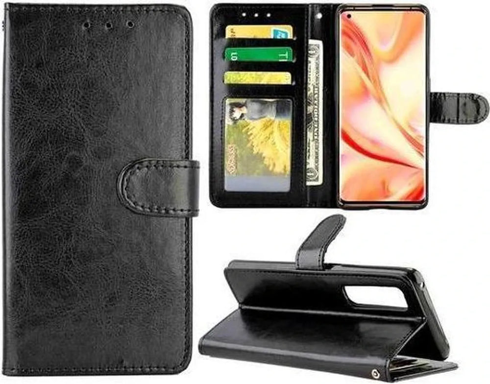 OPPO Find X2 Hoesjes – Portemonnee Book Case – Pasjeshouder – 2x Gehard Glas Screenprotector – Zwart-Ilumina Benelux