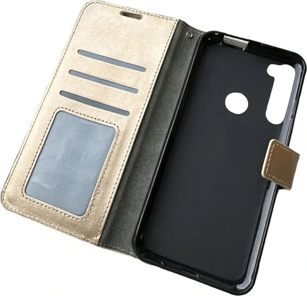 Motorola Moto One Fusion Plus Hoesjes – Portemonnee Book Case – Pasjeshouder – Magneetsluiting – Goud-Ilumina Benelux
