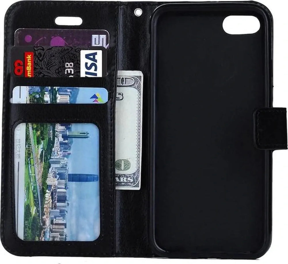 iPhone 7/8/SE 2020/SE 2022 Hoesjes – Portemonnee Book Case – Pasjeshouder – Magneetsluiting – Zwart-Ilumina Benelux